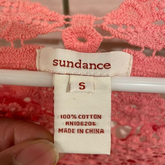 Sundance Tunic Womens S Pink Peasant Prairie Boho Top Ruffle Hem Crochet Lace - Picture 5 of 5